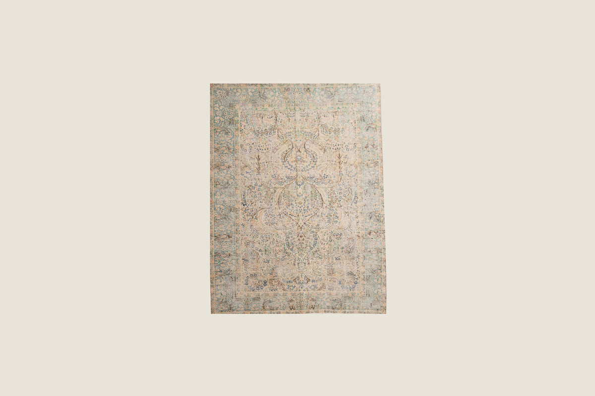 Persian Kerman Carpet Beige Turquoise, view 1 of 5, vintage, Assembly Vintage Dubai