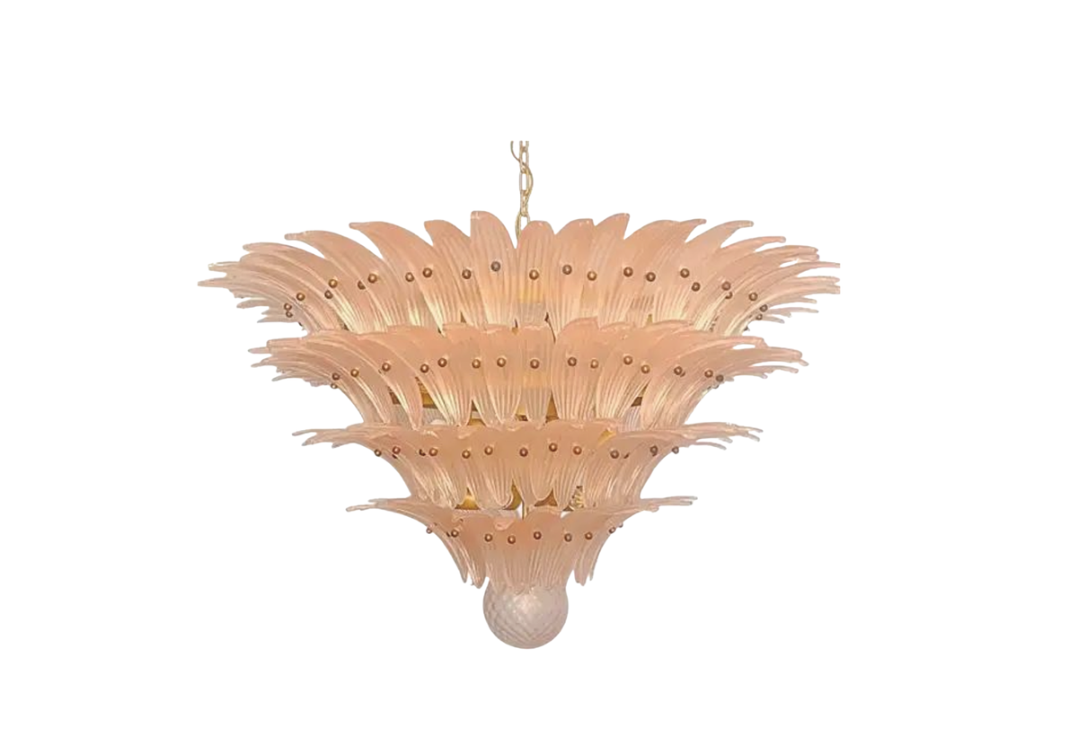 Murano Chandelier- Palmette- 163 Satin Pink glasses, vintage hand blown Murano glass, Assembly Vintage Dubai