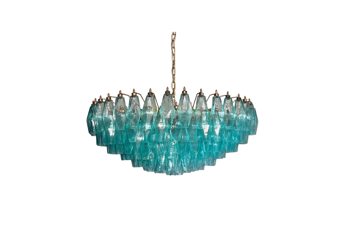 Murano glass Chandelier - 185 turquoise poliedri, vintage hand blown Murano glass, Assembly Vintage Dubai