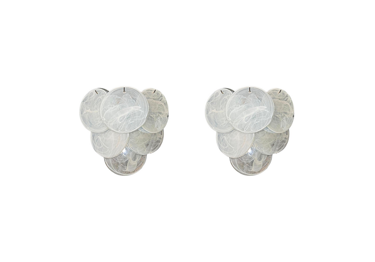 Murano glass wall sconces - 6 alabaster White disks, vintage hand blown Murano glass, Assembly Vintage Dubai