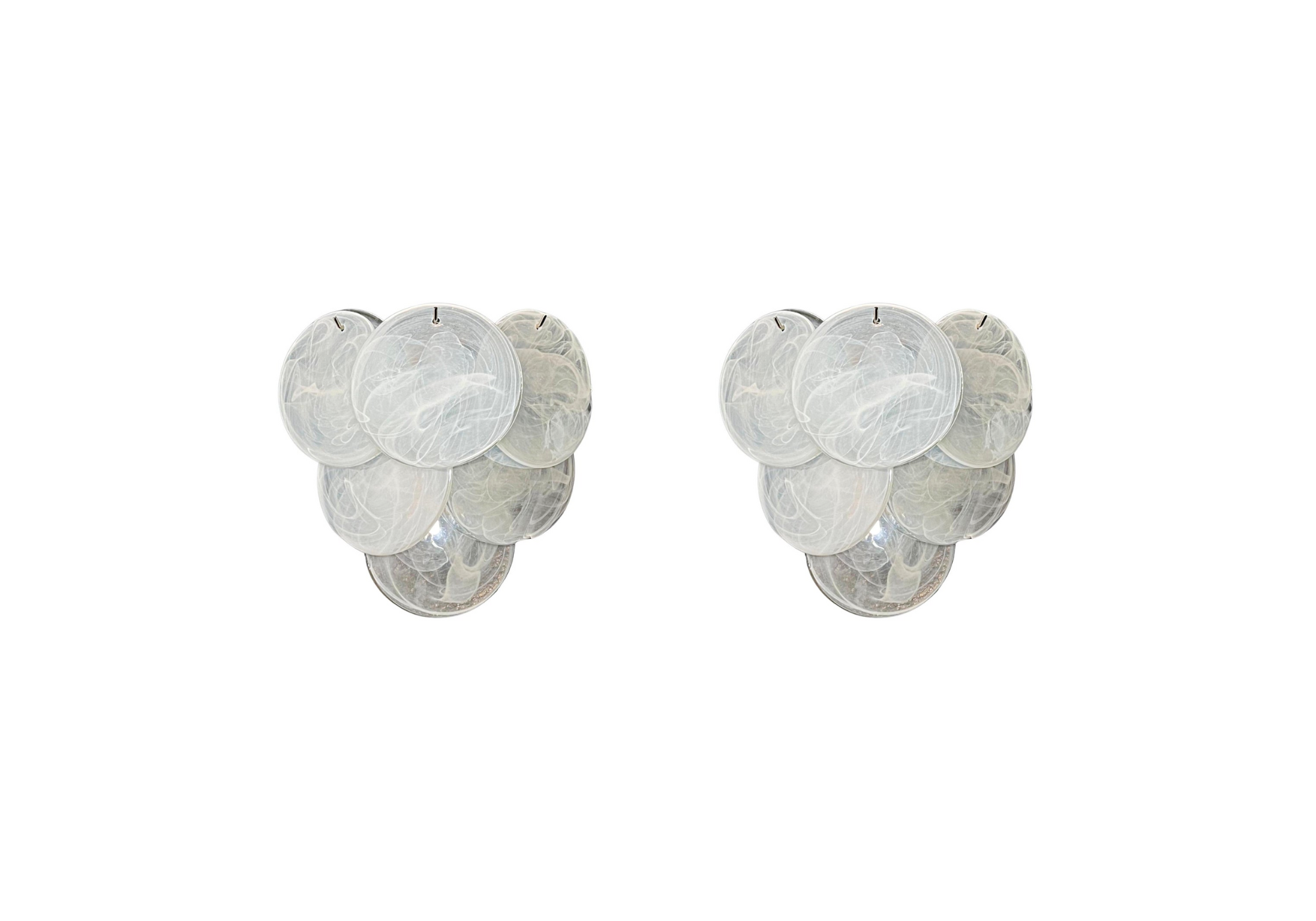 Pair of Murano glass wall sconces – 6 alabaster White disks